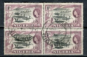 NIGERIA; 1950s early QEII issue fine used 1s. Block of 4