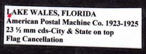 $Florida Machine Cancel Cover, Lake Wales, 3/1/1924, flag cancellation