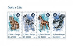 St Thomas - Persian Cats - Great Dane Dogs - 4 Stamp Sheet  ST13319a