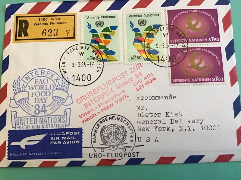 United Nations Flugpost Registered 1984  Air Mail Stamp Cover R42785 