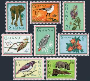 Ghana 192-199,MNH.Michel 198-205. Fauna 1964.Secretary bird,Elephant,Parrot,Tree