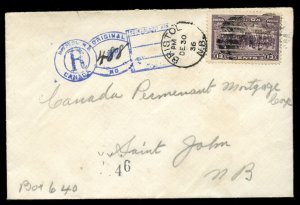 ?BRISTOL, N.B. Keyhole Registration handstamp & cds 1936 cover Canada