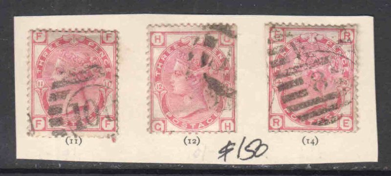 GREAT BRITAIN SC 61 PLATES 11, 12, 14 $150 SCV