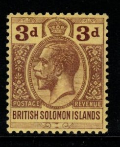 BRITISH SOLOMON IS. SG28 1914 3d PURPLE/YELLOW MTD MINT 
