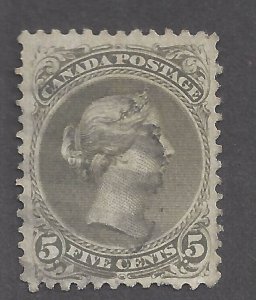 CANADA # 26vi USED 5c OLIVE-GREEN LARGE QUEEN PERF 11 3/4 x 12 BS27740