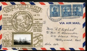 UNITED STATES  1939 CACHETED USS PENSACOLA COVER TO HOLLYWOOD CA 