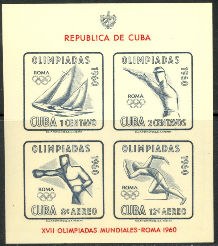 CUBA 1960 ROME OLYMPICS Airmail Souvenir Sheet Sc C213a MNH