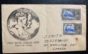 1935 Gibraltar First Day Cover To Hamilton Canada King George V Silver Jubilee