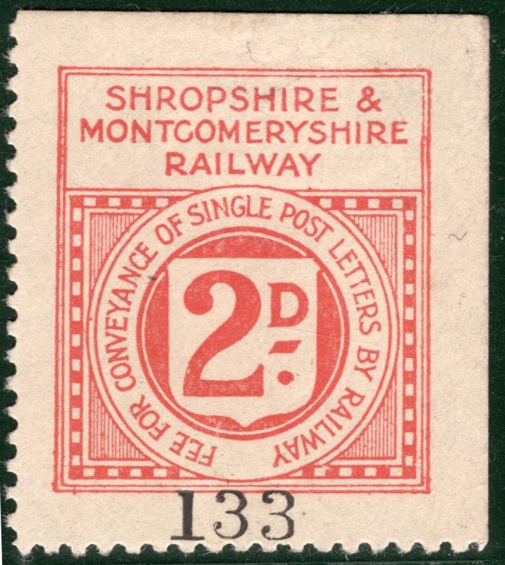 GB Wales S&MR Letter Stamp 2d Shropshire & Montgomeryshire Mint MM S2WHITE44