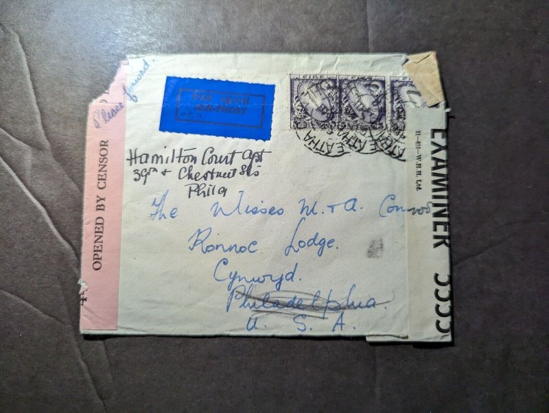 1949 Censored Ireland Airmail Cover Dublin to Cynwyd PA USA