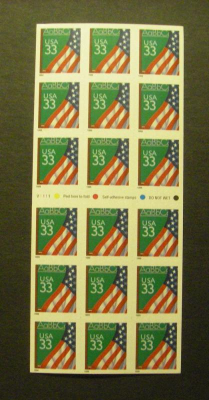Scott 3283a, 33c Flag in Classroom, ATM Pane of 18, #V1111, MNH Beauty