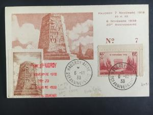 1938 France Picture Postcard Cover Monument and Cancel Ending WW1 Anniversary