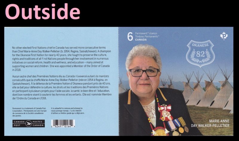 Canada 3340a Indigenous Leaders Marie-Anne Day Walker-Pelletier 'P' booklet MNH