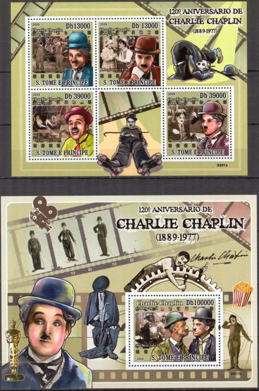 Sao Tome and Principe 2009 Cinema Actor Charlie Chaplin sheet + S/S MNH