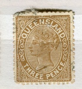 QUEENSLAND; 1890s early classic QV issue fine used Shade of 3d. value