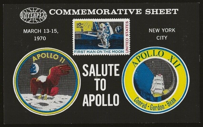 USA 1970 Interpex Stamp Show, NY Apollo 11 Space Cinderella Seal Sheet VF-NH