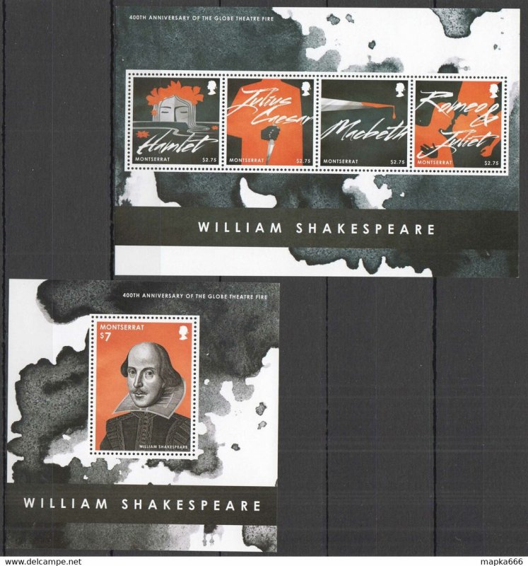 2013 Montserrat Art William Shakespeare #1658-61 Michel 16 Euro Kb+Bl ** Pm094