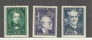 Austria, Postage Stamp, #568, 571, 574 VF Mint LH, 1950