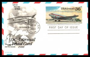 US UXC24 Douglass DC-3 Artcraft U/A FDC Postal Card