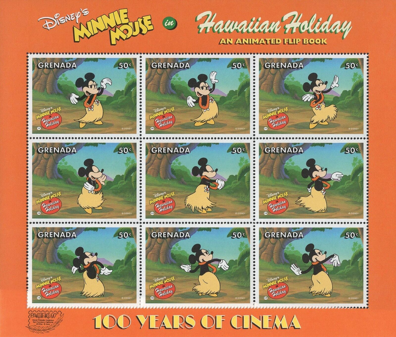 Disney Stamp Minnie Hawaiian Holiday Animated Flip Book Sov. Sheet of 9 MNH  | Worldwide - Other, Stamp / HipStamp