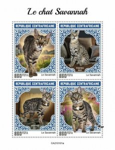 Central African Rep 2021 MNH Cats Stamps Savannah Cat Domestic Animals 4v M/S