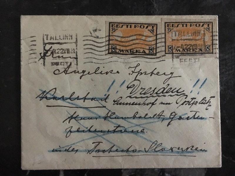 1921 Tallinn Estonia Register Cover to Czechoslovakia