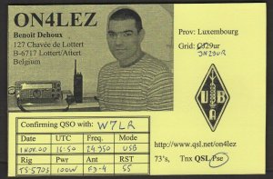 QSL CARD ON4LEZ,Photo of Benoit Dehoux,Luxembourg,Belgium(Q4545)