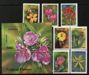 Tanzania 1995 Tropical Flowers Tradescatia Sc 1310 7v + M/s MNH # 7531