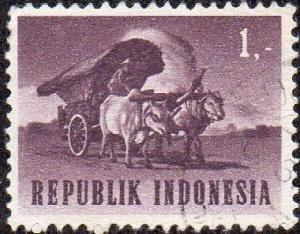 Indonesia 626 - Used - 1r Oxcart (1964) (cv $0.30)