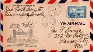 Canada 1939 FFC - Airmail - North Bay, Ont To Winnepeg, Man - F72096