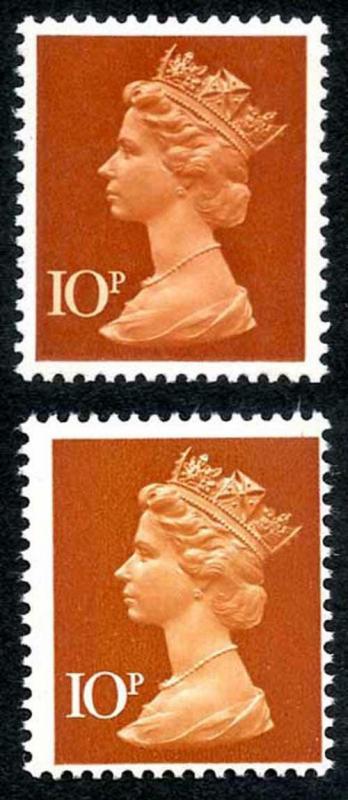 1971 10p orange-brown and chestnut Variety orange-brown omitted Cat 180 pounds