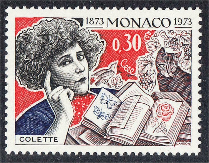 Monaco 1973 Colette Author with Books and Cat Stamp #872 YT 920