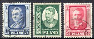 Iceland Sc# 284-286 Used 1954 Hannes Hafstein