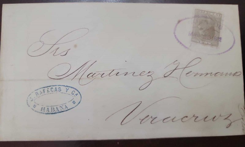 O) 1882 CUBA, J.  RAFECAS AND Ca, KING ALFONSO XII 10c, CIRCULATED COVER TO  VE