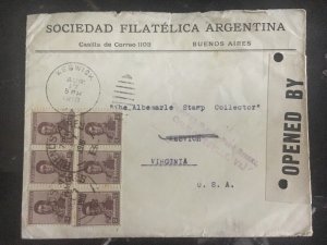 1918 Argentina Buenos Aires Censored Cover Philatelic Society To Keswick Usa