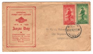 New Zealand Sc#B9,B10 Health ANZAC First Day Cover - toned