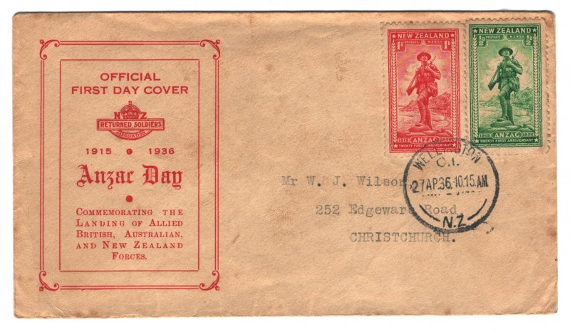 New Zealand Sc#B9,B10 Health ANZAC First Day Cover - toned