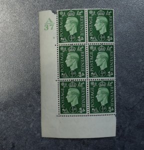 GB Stamps 1937   SG458   1/2d   Cylinder Block  6    MNH  ~~L@@K~~