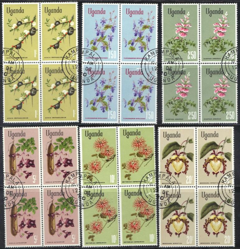 UGANDA SCOTT# 124-129 **CTO** FLOWERS 1969 BLK OF 4 SEE SCAN