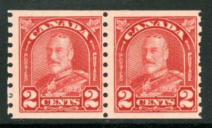 Canada 1930 KGV 2¢ Carmine Coil Pair Scott #181 MNH G135