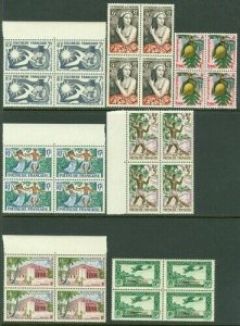 EDW1949SELL : FRENCH POLYNESIA Nice group of all VF MNH diff Blks of 4. Cat $345