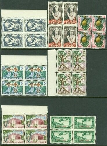 EDW1949SELL : FRENCH POLYNESIA Nice group of all VF MNH diff Blks of 4. Cat $345