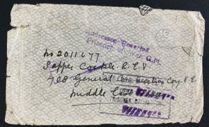 1940s England Cover To Rev Couple Sapper Middle East Forces Reported As POW