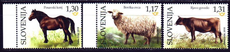 Slovenia. 2018. 1321-23 from the series. Horse, Sheep, Cow, Pets. MNH.