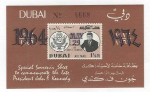 UAE DUBAI JOHN KENNEDY SOUVENIR SHEET DOUBLE PRINTED DATE MAY 29 1964 S.G MS 49A