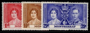 MONTSERRAT GVI SG98-100, 1937 CORONATION set, M MINT.