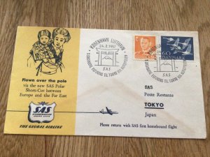 Denmark S. A. S flown over the pole to Tokyo 1957  stamps cover Ref 57508