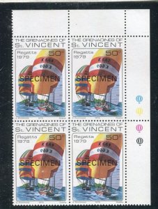 ST. VINCENT; 1979 early Sailing issue fine MINT MNH SPECIMEN Corner BLOCK of 4