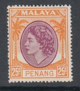 XG-Q776 MALAYA - Penang, 1954 QEII, 25C., SG37 MNH