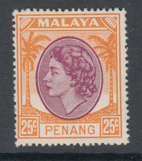 XG-Q776 MALAYA - Penang, 1954 QEII, 25C., SG37 MNH